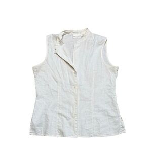 90s Vintage Ivory Christie & Jill Linen Sleeveless Button Down size 14